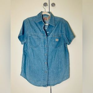 Kikomo Blue Jeans Shirt Short Sleeve Size Small